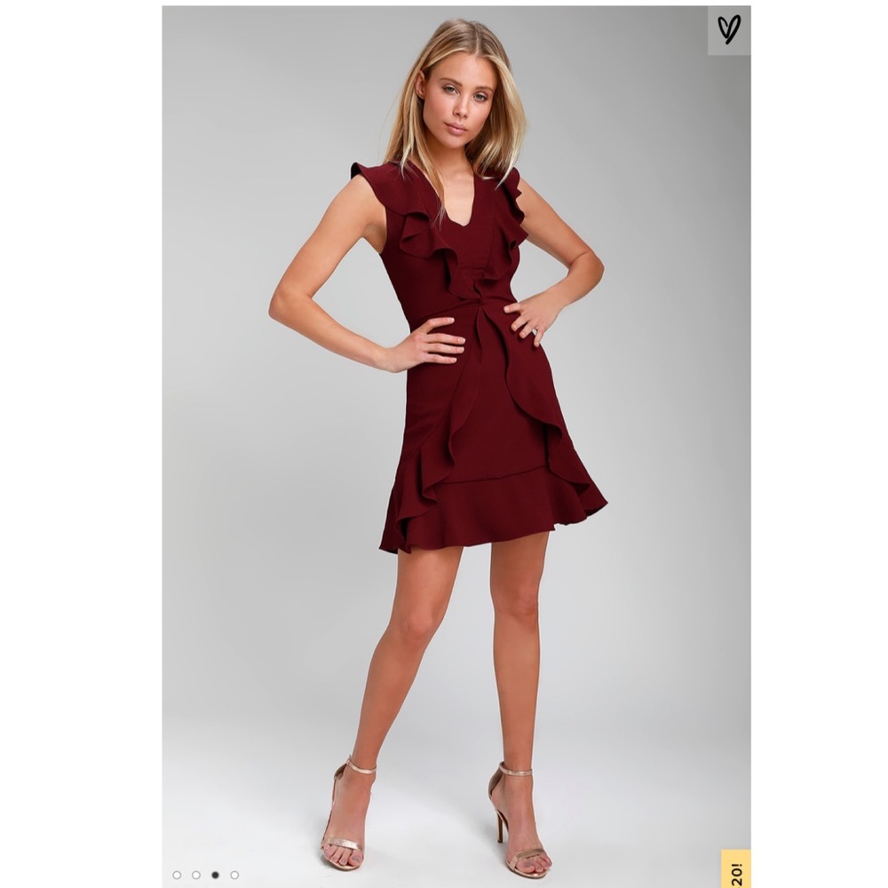 Lulus Burgundy Ruffled Sleeveless Dress, Large